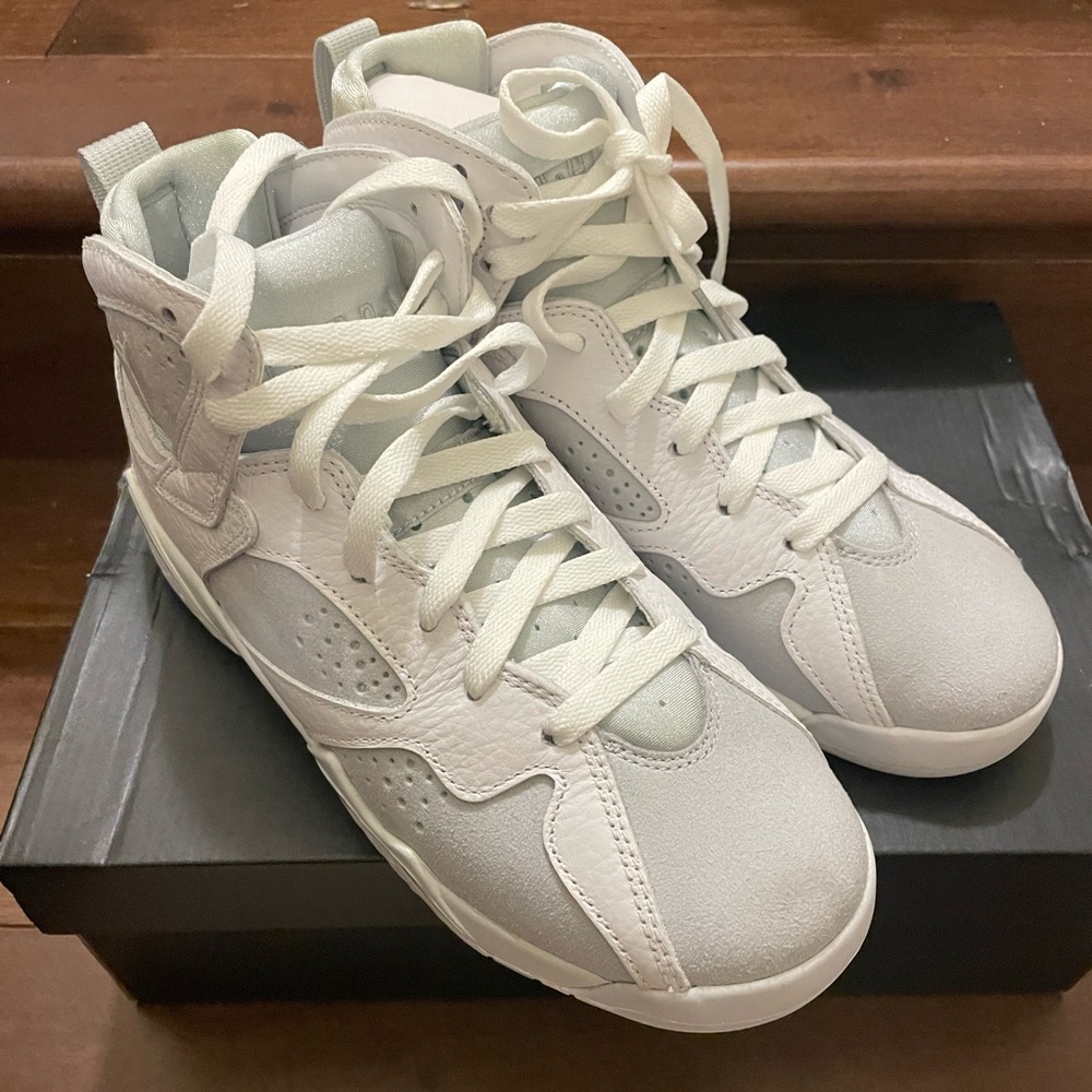 Jordan Air 7 Retro BG in White and Metallic Silver